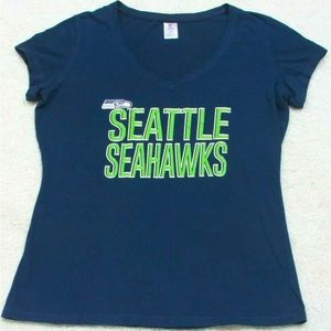 Seattle Seahawks Woman's Blue Tee T-Shirt Top Short Sleeve Large NFL Team L